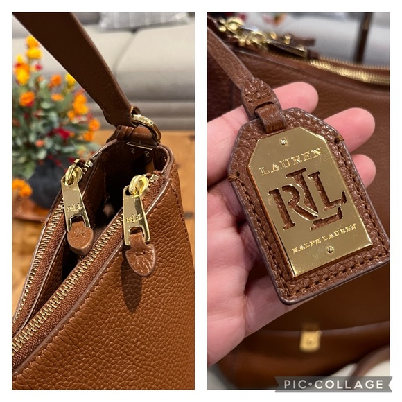 Lauren Ralph Lauren $498 Pebble Leather Doublr Zip  Hobo Shoulder Bag - Picture 4 of 17